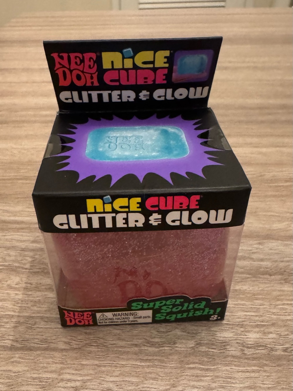 Nee Doh Nice Cube Glitter & Glow Super Solid Squish - Pink